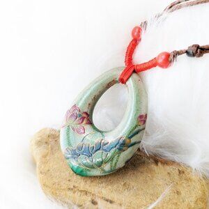 Women's Ceramic Floral Painting Pendant Necklace For Women | Handmade Jewelry